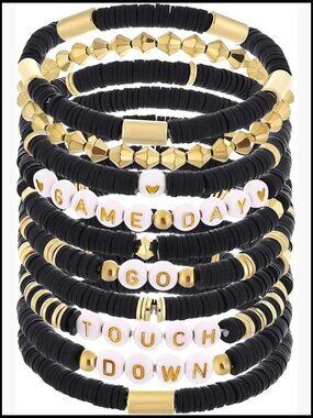 10 Pack Game Day Bracelets Stackable Charm Sports Friendship Bracelets for